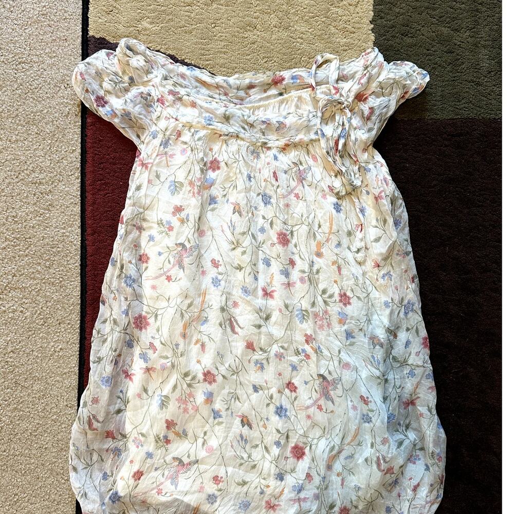 Silk Babydoll Floral Coquette Blouse White Tendenze